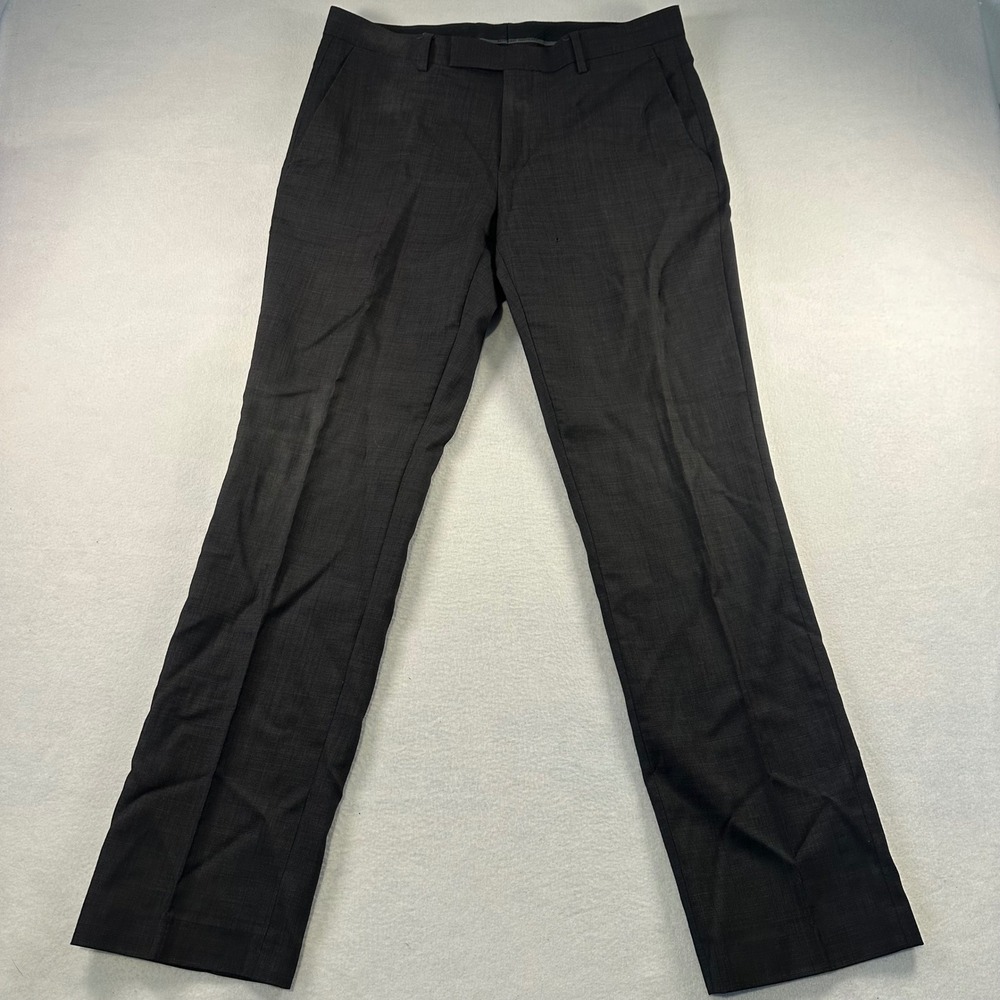 Marc Anthony Mens Dress Pants Charcoal Gray Textured Flat Front Trousers 34x32